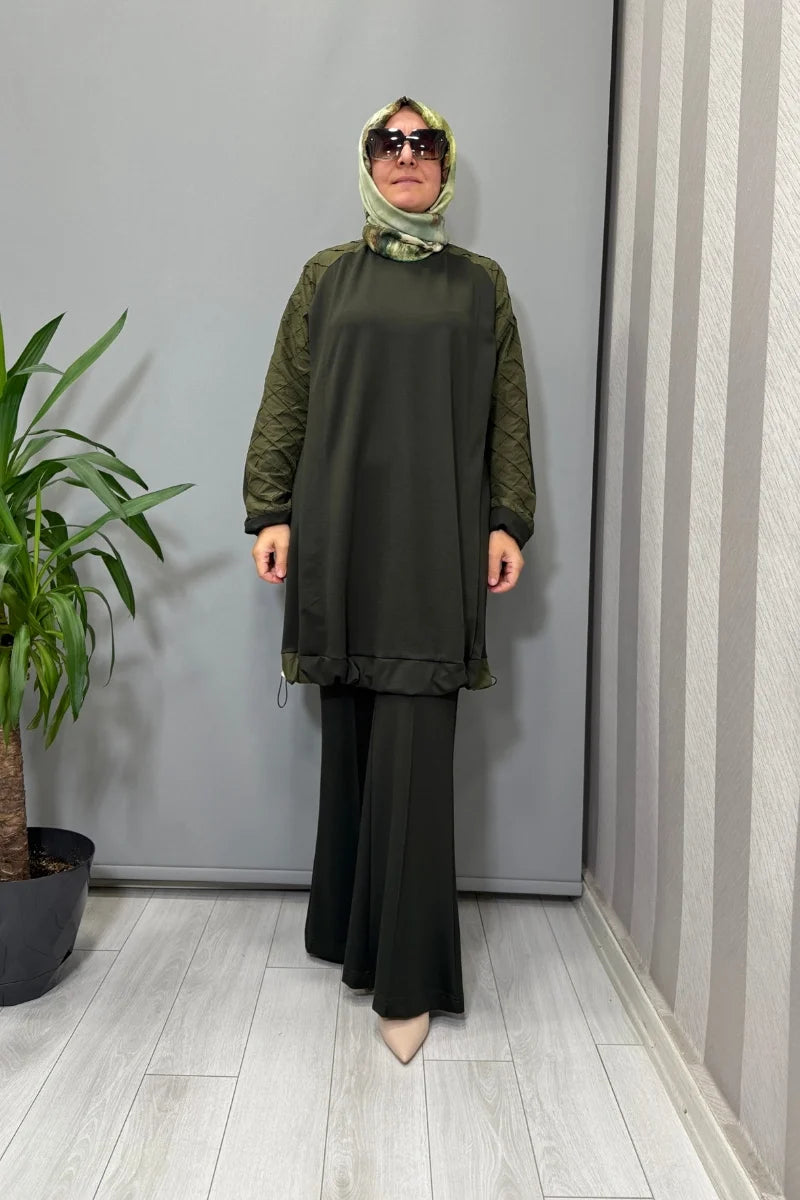 Misswhence Kolu Kumaş ve Diliş Detaylı Tunik 38040 - Yeşil - Görsel 1 