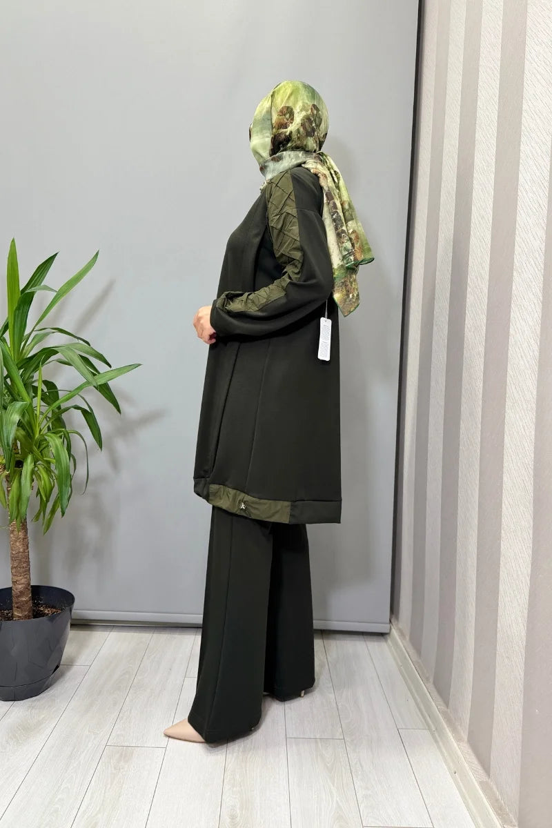 Misswhence Kolu Kumaş ve Diliş Detaylı Tunik 38040 - Yeşil - Görsel 2 