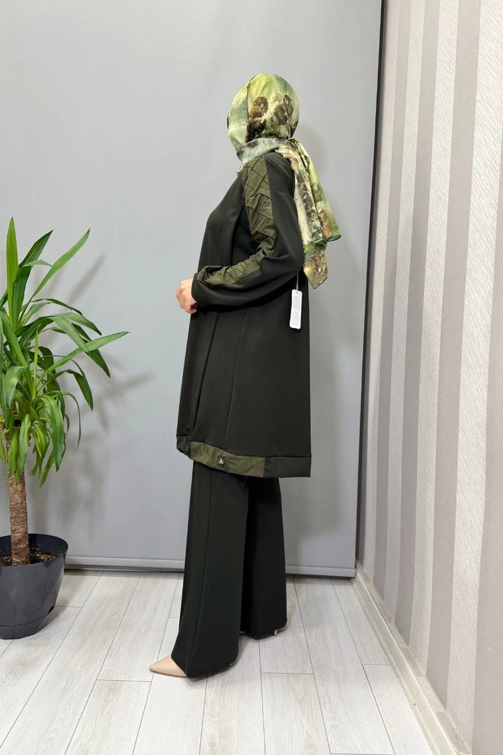 Misswhence Kolu Kumaş ve Diliş Detaylı Tunik 38040 - Yeşil - Görsel 2 