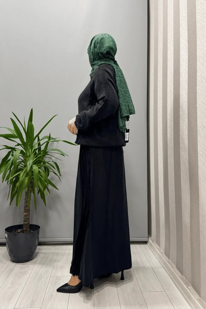 Misswhence Nervürlü İpek Keten Takım 37009 - Siyah - Görsel 5 