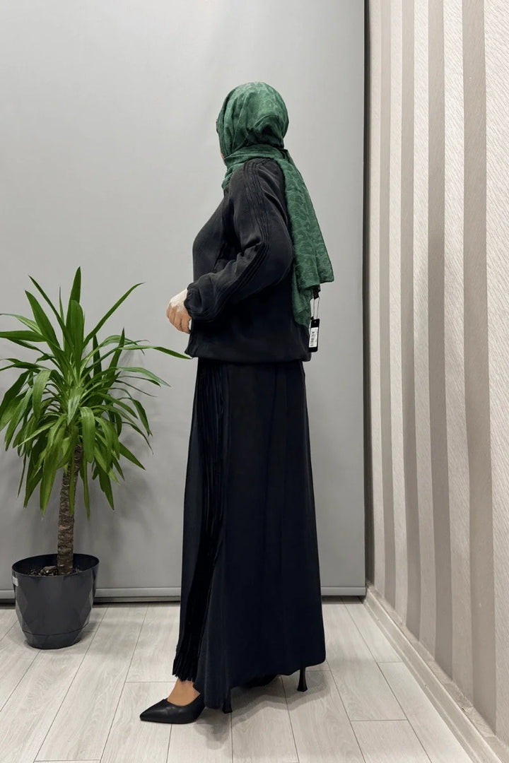 Misswhence Nervürlü İpek Keten Takım 37009 - Siyah - Görsel 5 