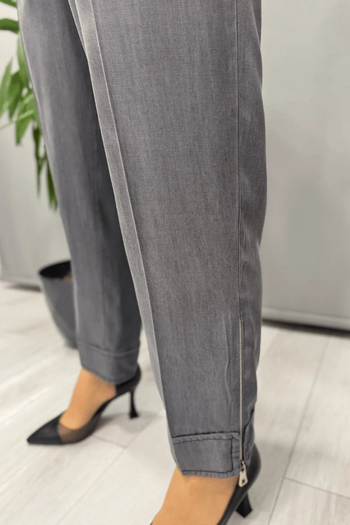 Misswhence Paçası Fermuarlı Pantolon 37103 - Gri - Görsel 3 