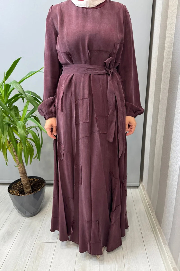 Misswhence Parça Detaylı Cupro İpek Elbise 39804 - Bordo - Görsel 4 