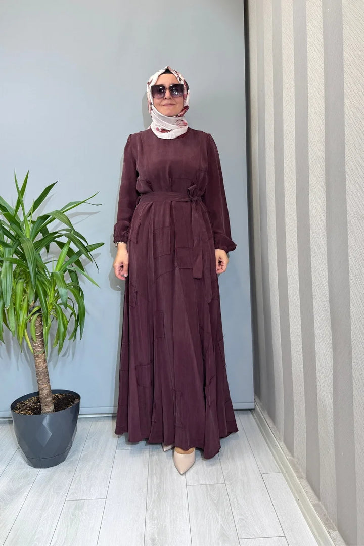 Misswhence Parça Detaylı Cupro İpek Elbise 39804 - Bordo - Görsel 1 