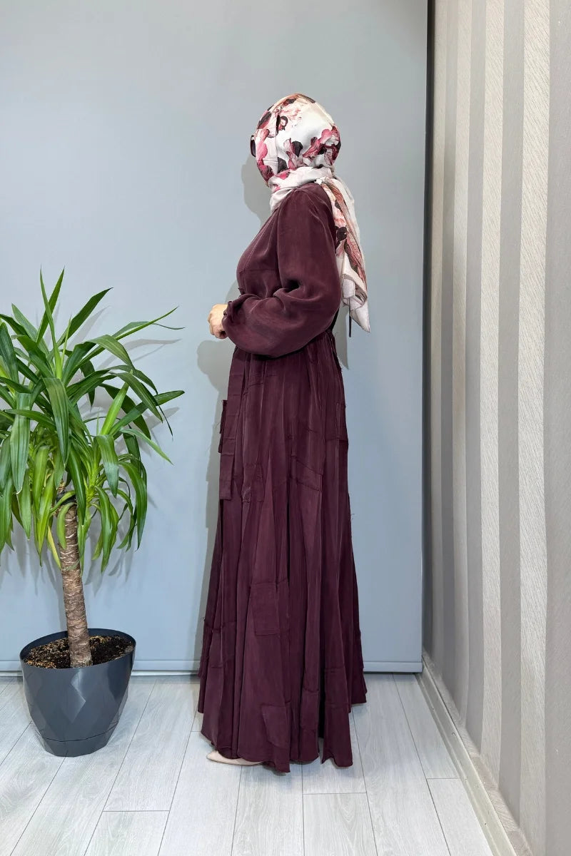 Misswhence Parça Detaylı Cupro İpek Elbise 39804 - Bordo - Görsel 2 