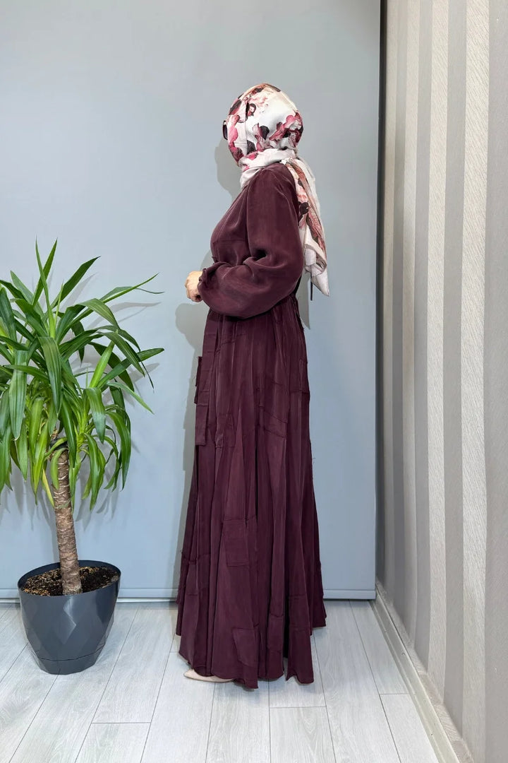 Misswhence Parça Detaylı Cupro İpek Elbise 39804 - Bordo - Görsel 2 