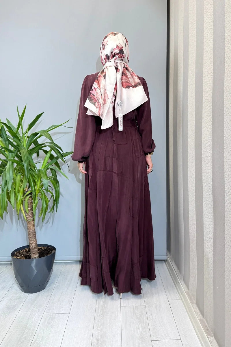 Misswhence Parça Detaylı Cupro İpek Elbise 39804 - Bordo - Görsel 3 