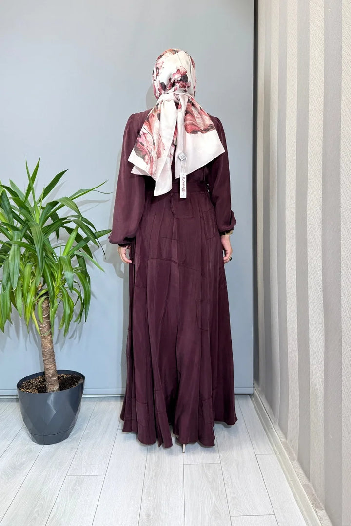 Misswhence Parça Detaylı Cupro İpek Elbise 39804 - Bordo - Görsel 3 