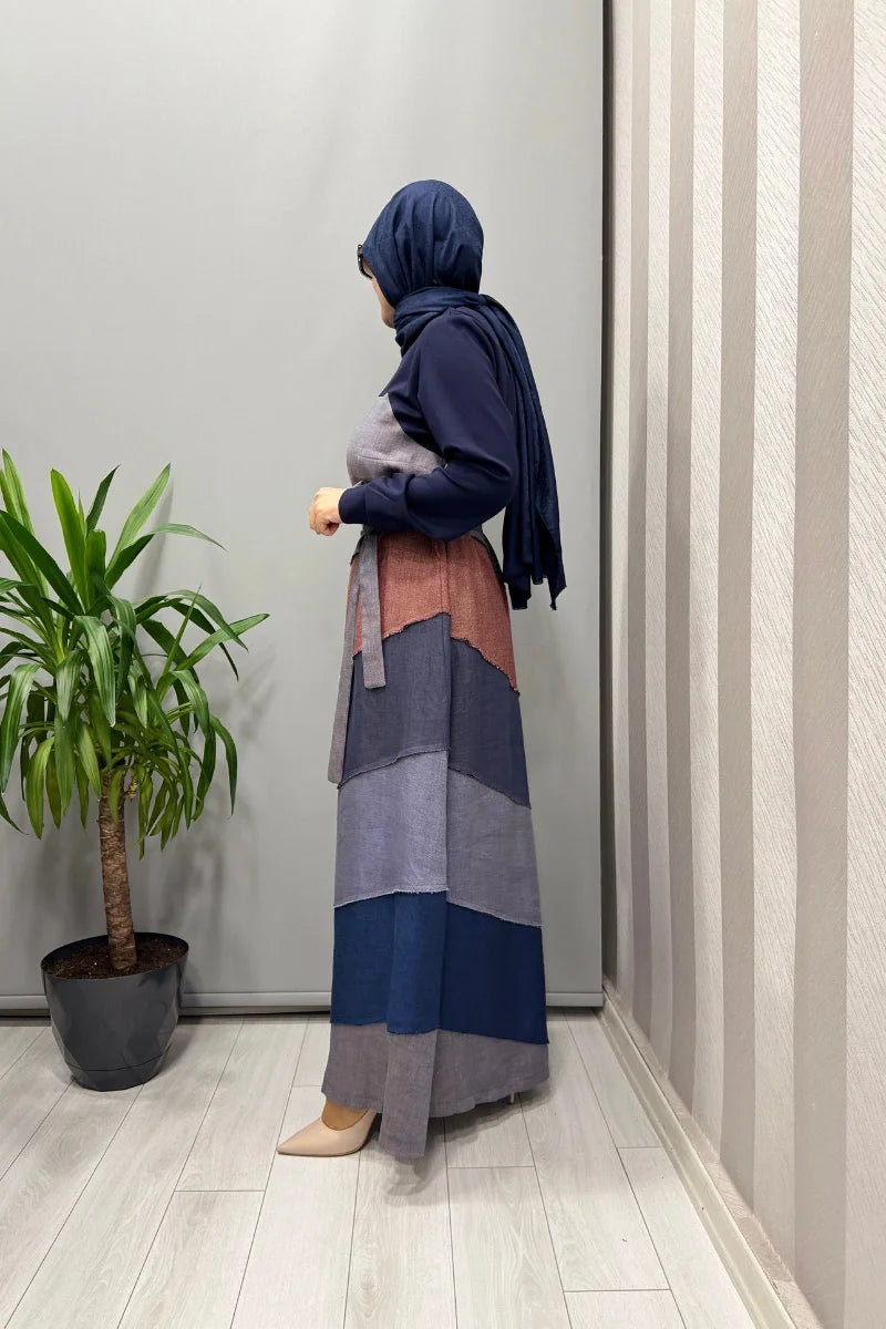 Misswhence Patchwork Elbise 38832 - Lacivert - Görsel 2 #renk_lacivert