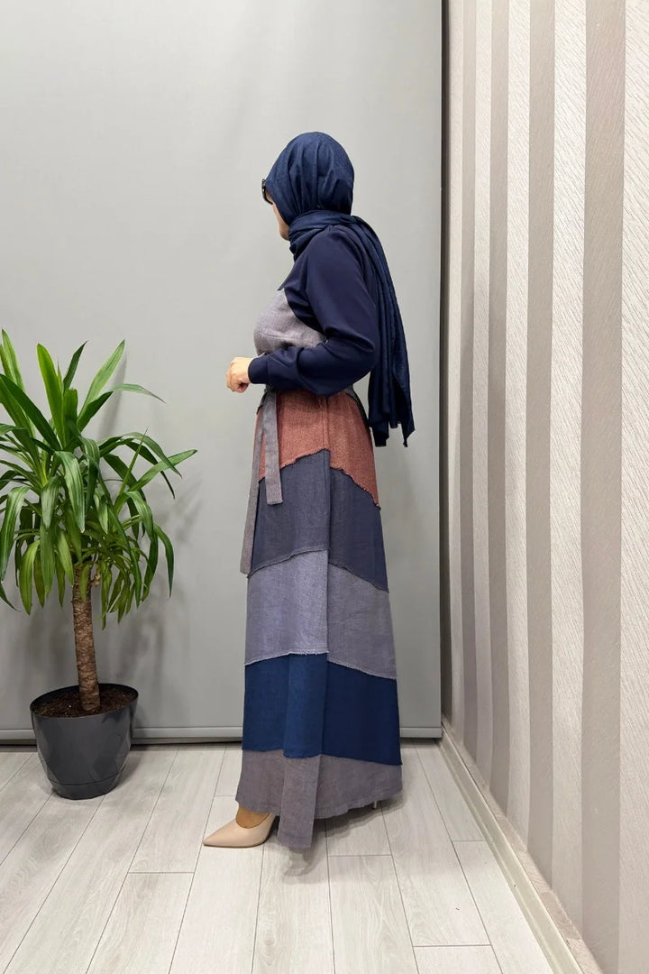 Misswhence Patchwork Elbise 38832 - Lacivert - Görsel 2 