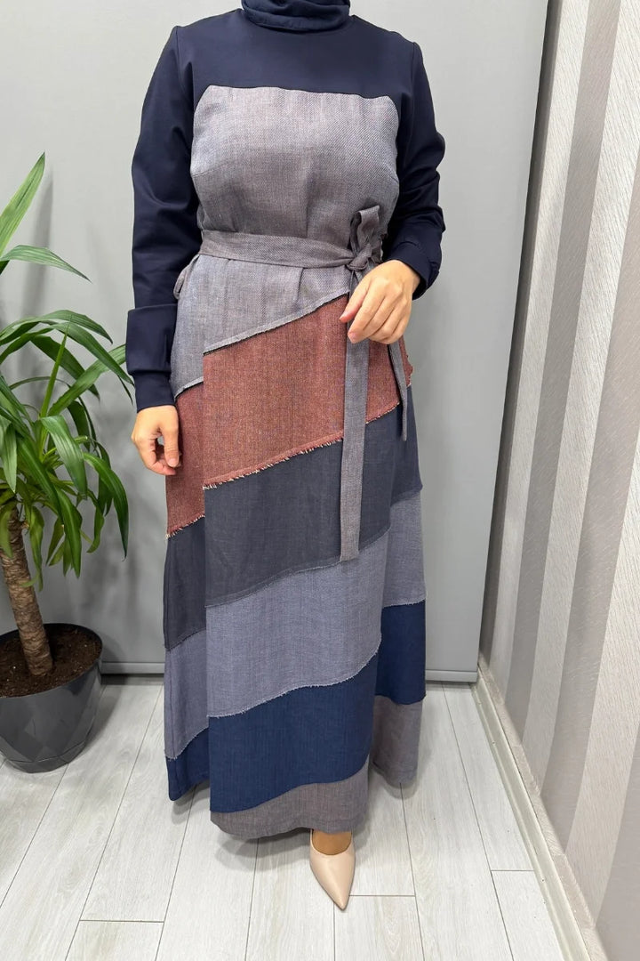Misswhence Patchwork Elbise 38832 - Lacivert - Görsel 3 