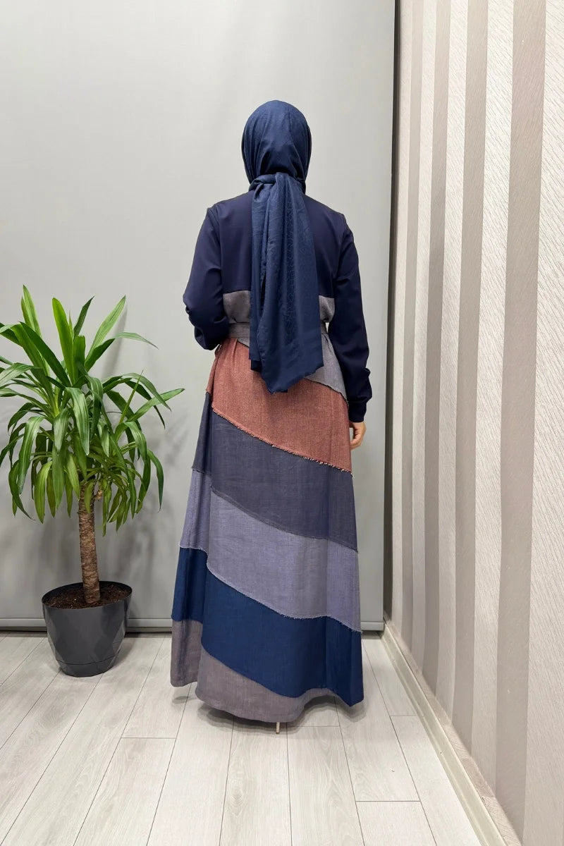 Misswhence Patchwork Elbise 38832 - Lacivert - Görsel 4 