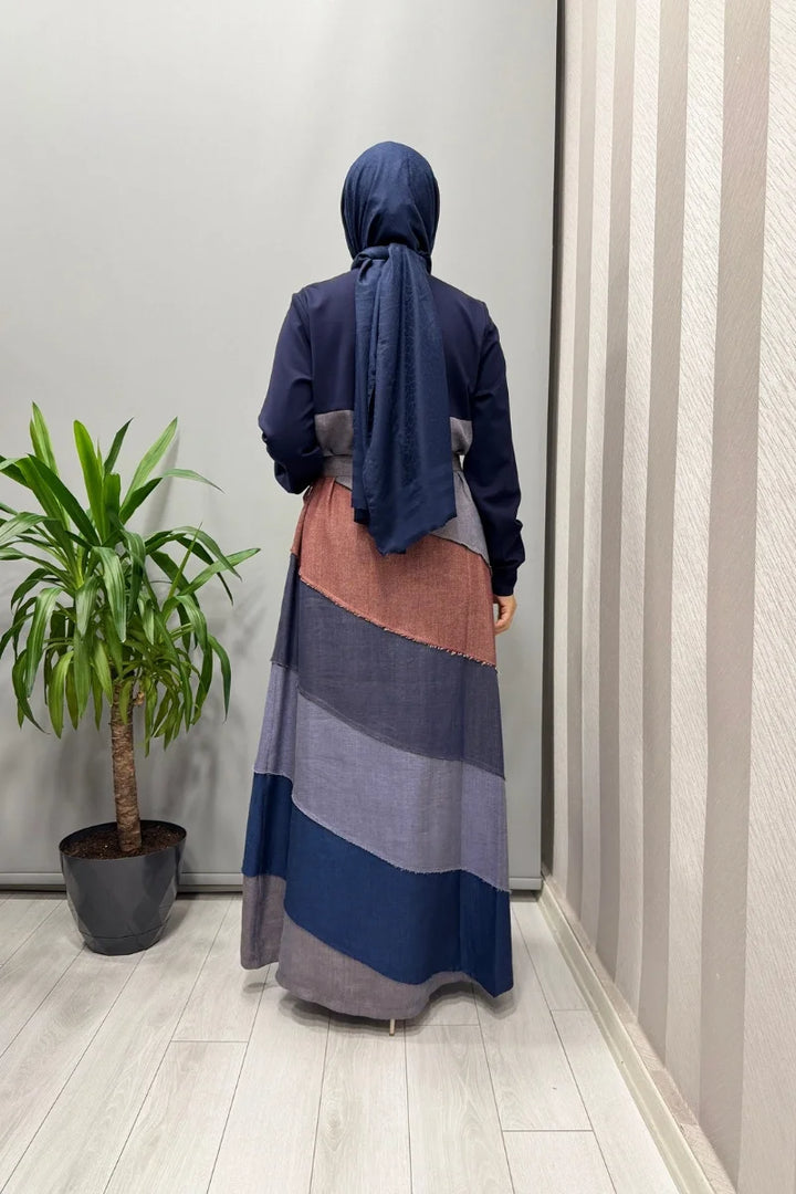 Misswhence Patchwork Elbise 38832 - Lacivert - Görsel 4 