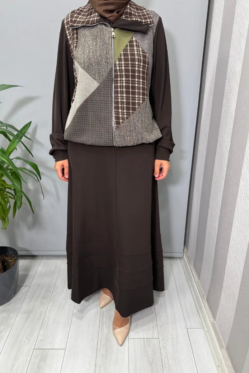 Misswhence Patcwork Ceket Takım 38200 - Kahve - Görsel 5 
