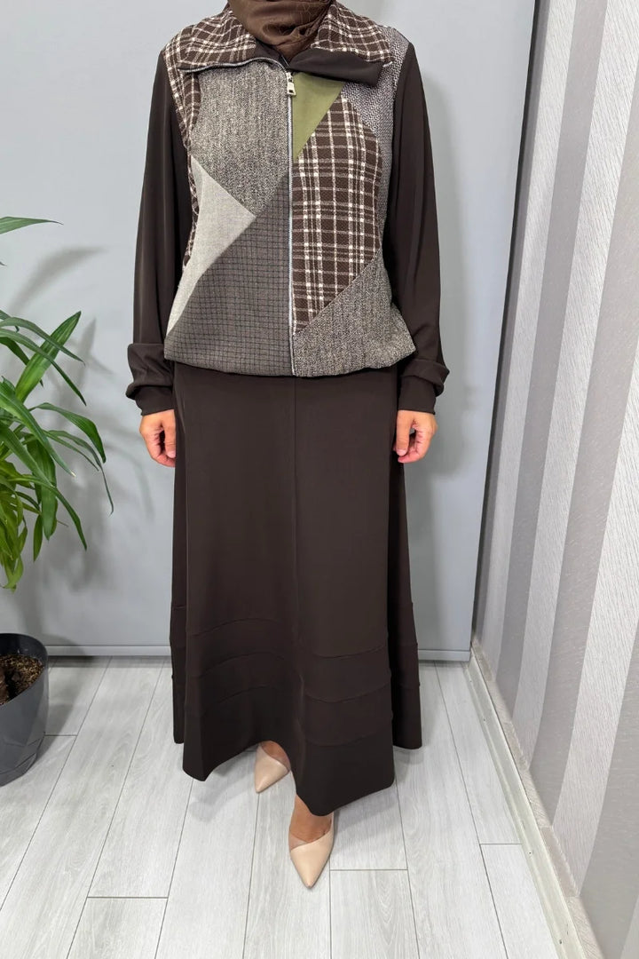 Misswhence Patcwork Ceket Takım 38200 - Kahve - Görsel 5 