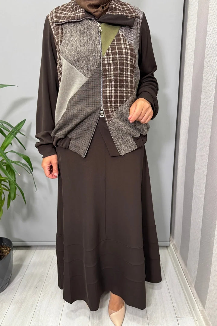 Misswhence Patcwork Ceket Takım 38200 - Kahve - Görsel 4 
