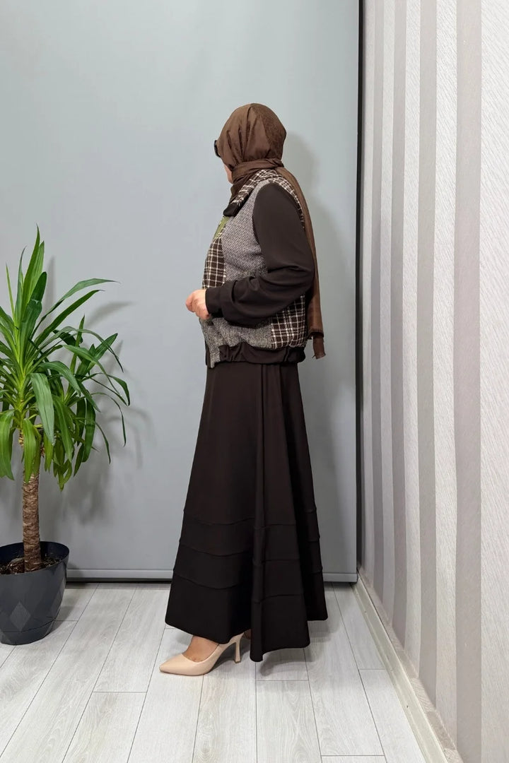 Misswhence Patcwork Ceket Takım 38200 - Kahve - Görsel 3 