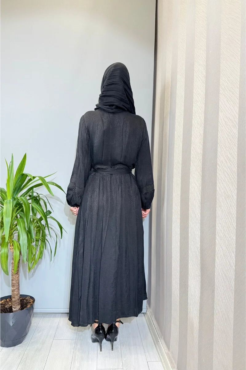 Misswhence Şal Detaylı Cupra İpek Elbise 39824 - Siyah - Görsel 3 