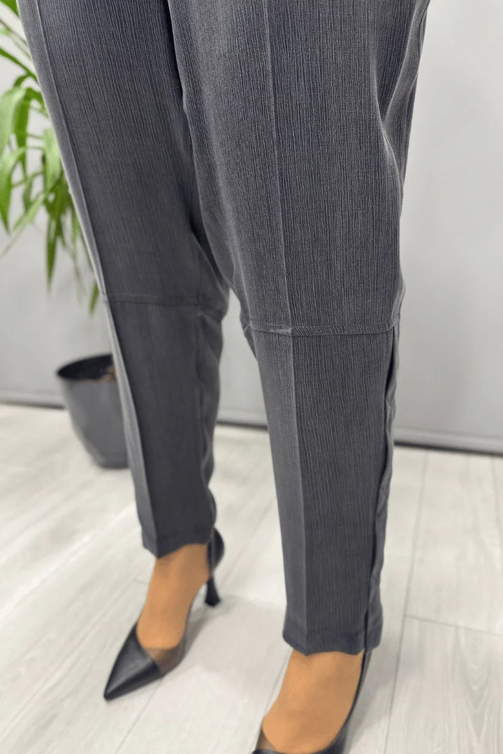 Misswhence Saten İpek Tunik Pantolon Takım 37017 - Antrasit - Görsel 4 
