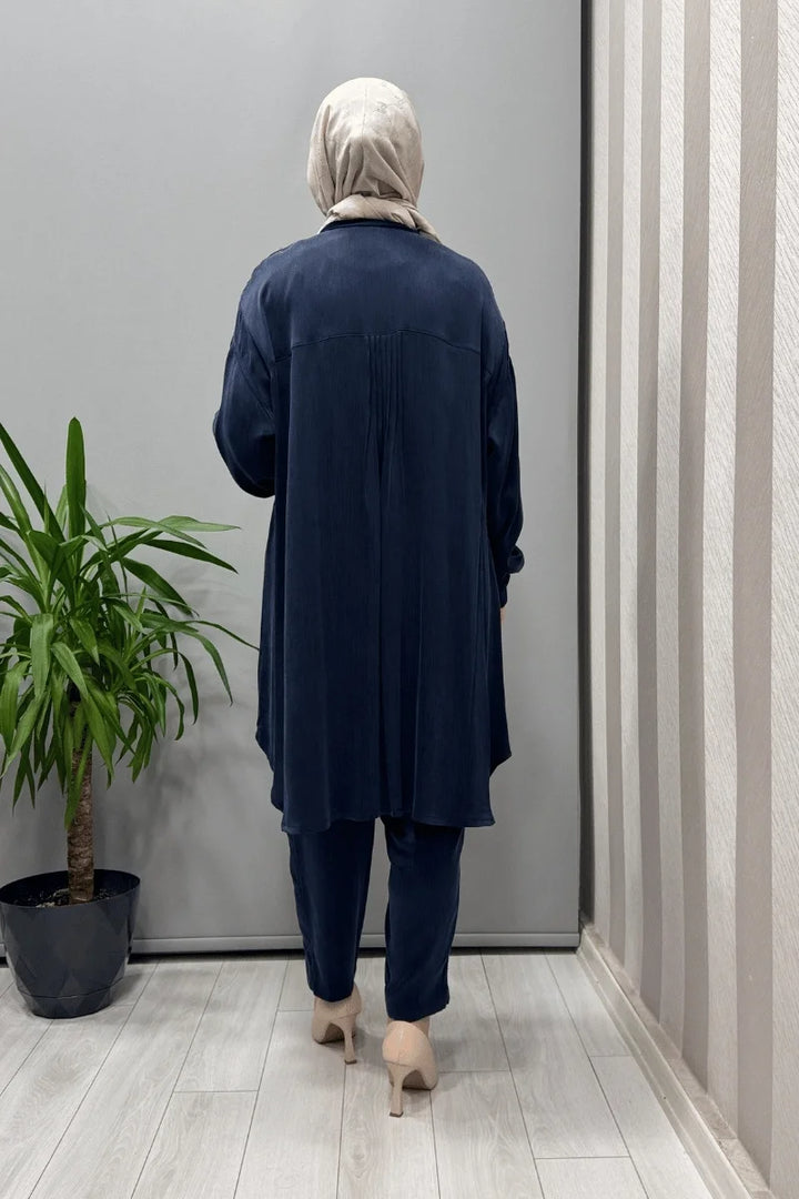 Misswhence Saten İpek Tunik Pantolon Takım 37017 - Lacivert - Görsel 5 