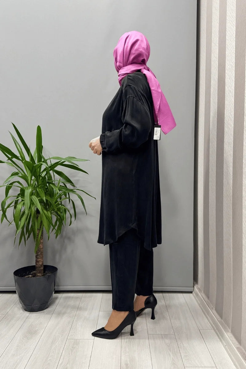 Misswhence Saten İpek Tunik Pantolon Takım 37017 - Siyah - Görsel 2 