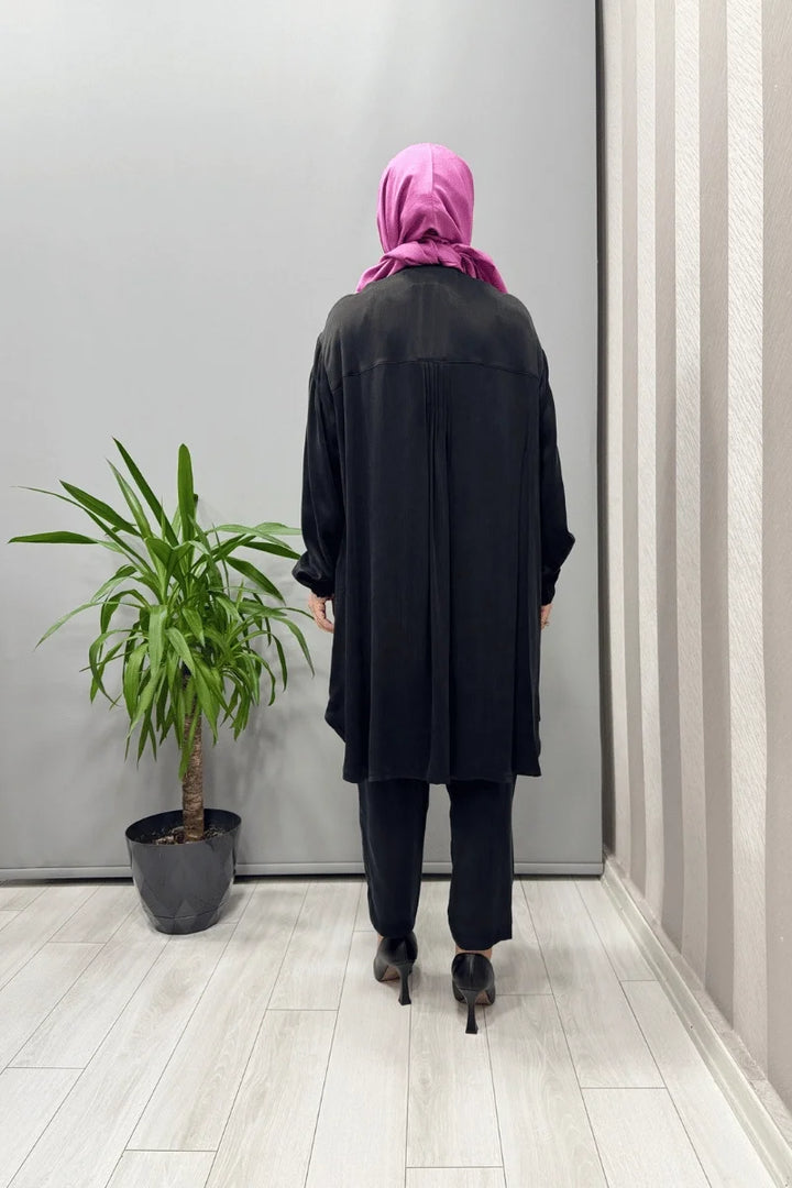 Misswhence Saten İpek Tunik Pantolon Takım 37017 - Siyah - Görsel 3 