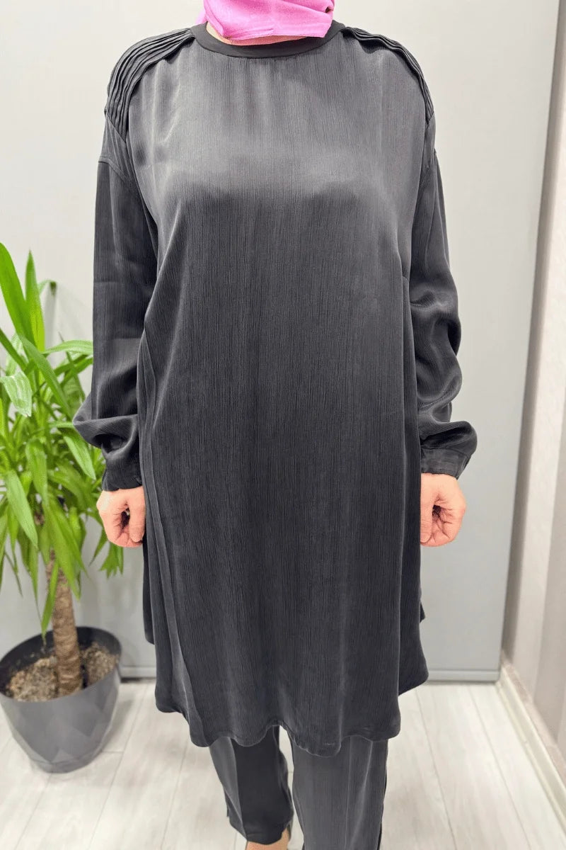 Misswhence Saten İpek Tunik Pantolon Takım 37017 - Siyah - Görsel 5 