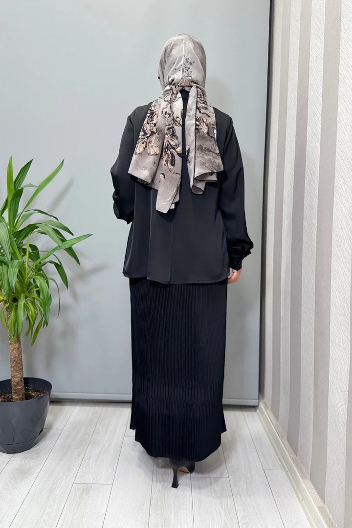 Misswhence Saten Pliseli Etek Takım 38015 - Siyah - Görsel 4 
