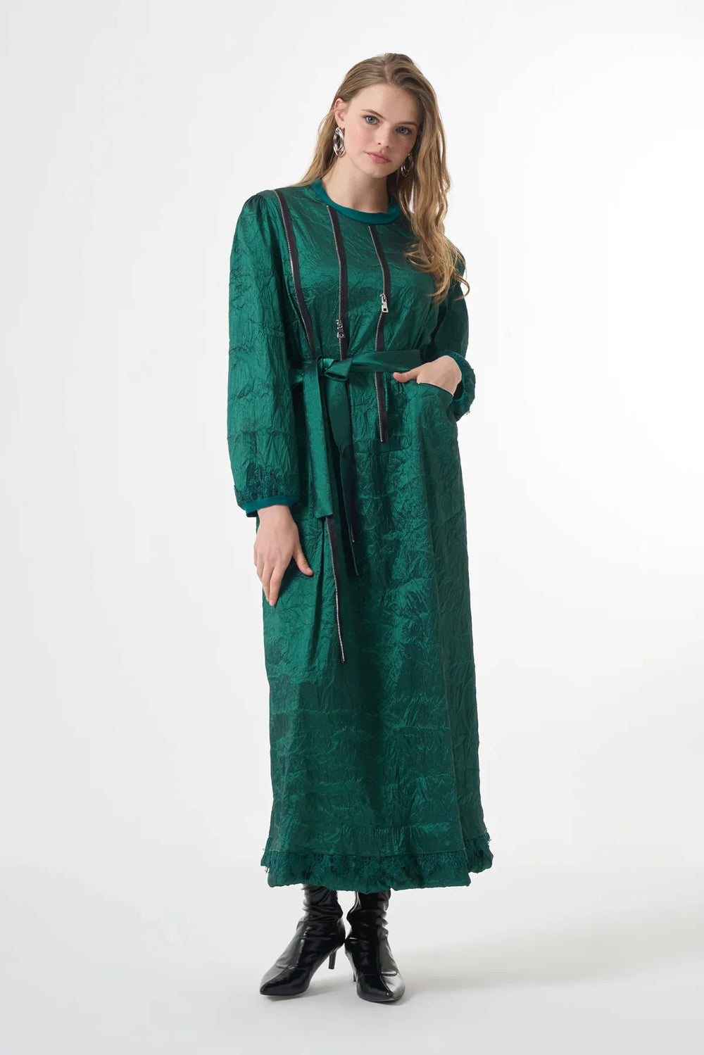 Misswhence Tafta Crush Elbise 38804 - Yeşil - Görsel 2 #renk_ye-il