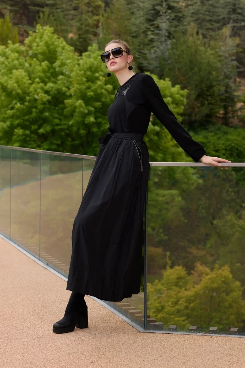 Misswhence Tafta Elbise 38830 - Siyah - Görsel 4 