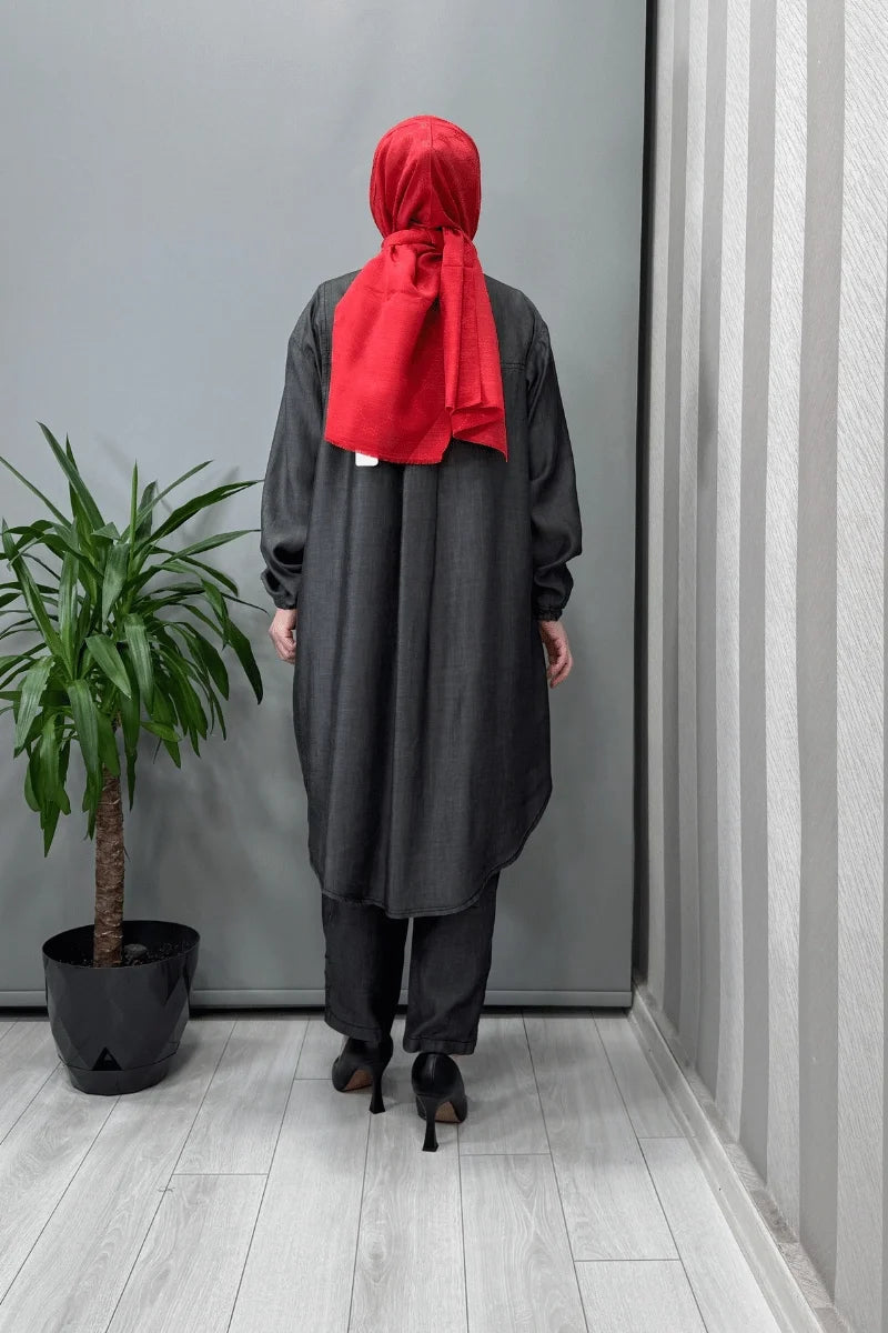 Misswhence Kot Gömlek Pantolon Takım 37307 - Gri - Görsel 5 