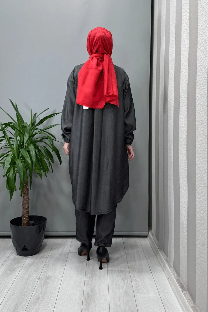 Misswhence Kot Gömlek Pantolon Takım 37307 - Gri - Görsel 5 