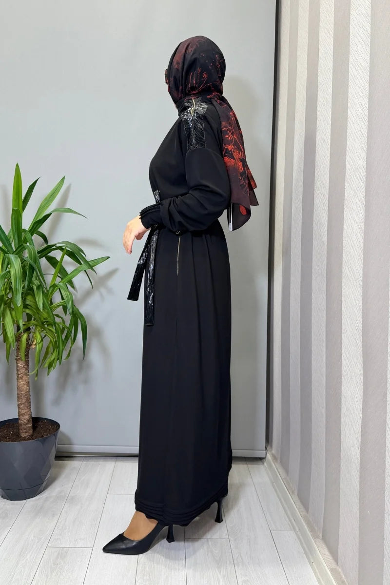 Misswhence Yaka ve Cep Fermuar Detaylı Örme Elbise 38822 - Siyah - Görsel 2 