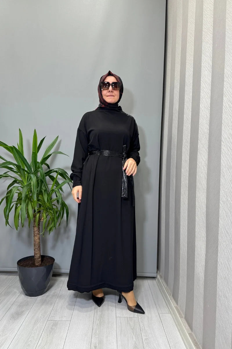 Misswhence Yaka ve Cep Fermuar Detaylı Örme Elbise 38822 - Siyah - Görsel 1 #renk_siyah