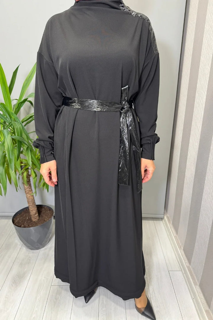 Misswhence Yaka ve Cep Fermuar Detaylı Örme Elbise 38822 - Siyah - Görsel 4 