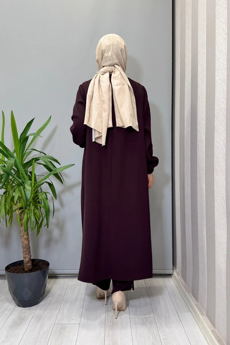 Misswhence Yandan Fermuar Detaylı Tunik Pantolon Takım 38028 - Bordo - Görsel 3 
