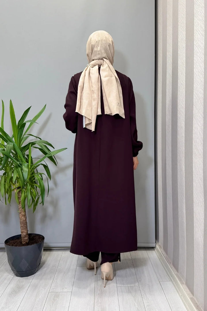 Misswhence Yandan Fermuar Detaylı Tunik Pantolon Takım 38028 - Bordo - Görsel 3 