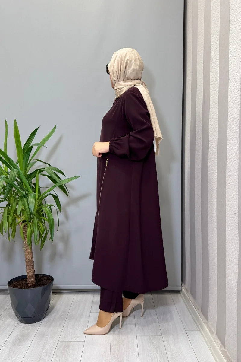 Misswhence Yandan Fermuar Detaylı Tunik Pantolon Takım 38028 - Bordo - Görsel 2 #renk_bordo