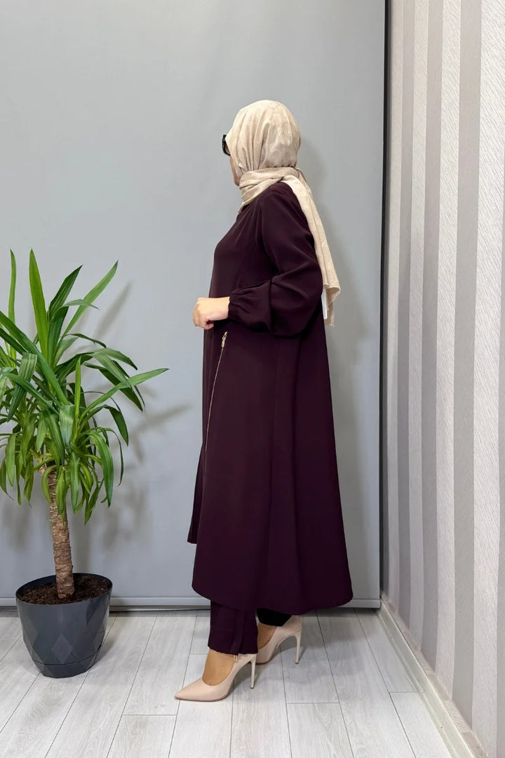 Misswhence Yandan Fermuar Detaylı Tunik Pantolon Takım 38028 - Bordo - Görsel 2 