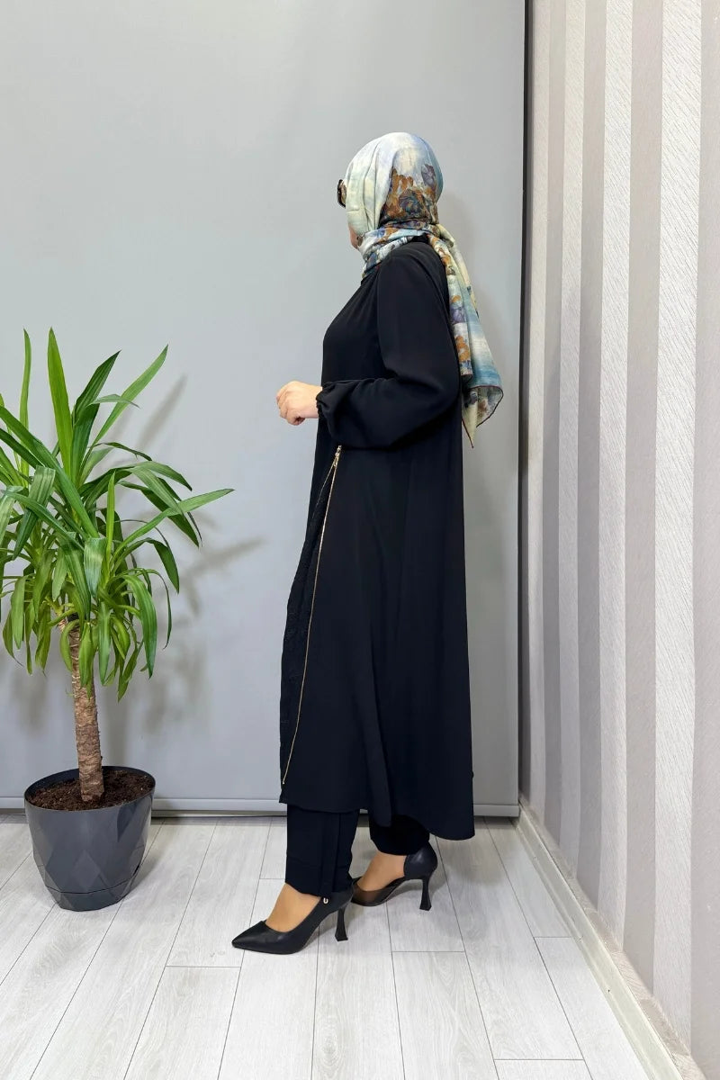 Misswhence Yandan Fermuar Detaylı Tunik Pantolon Takım 38028 - Siyah - Görsel 2 