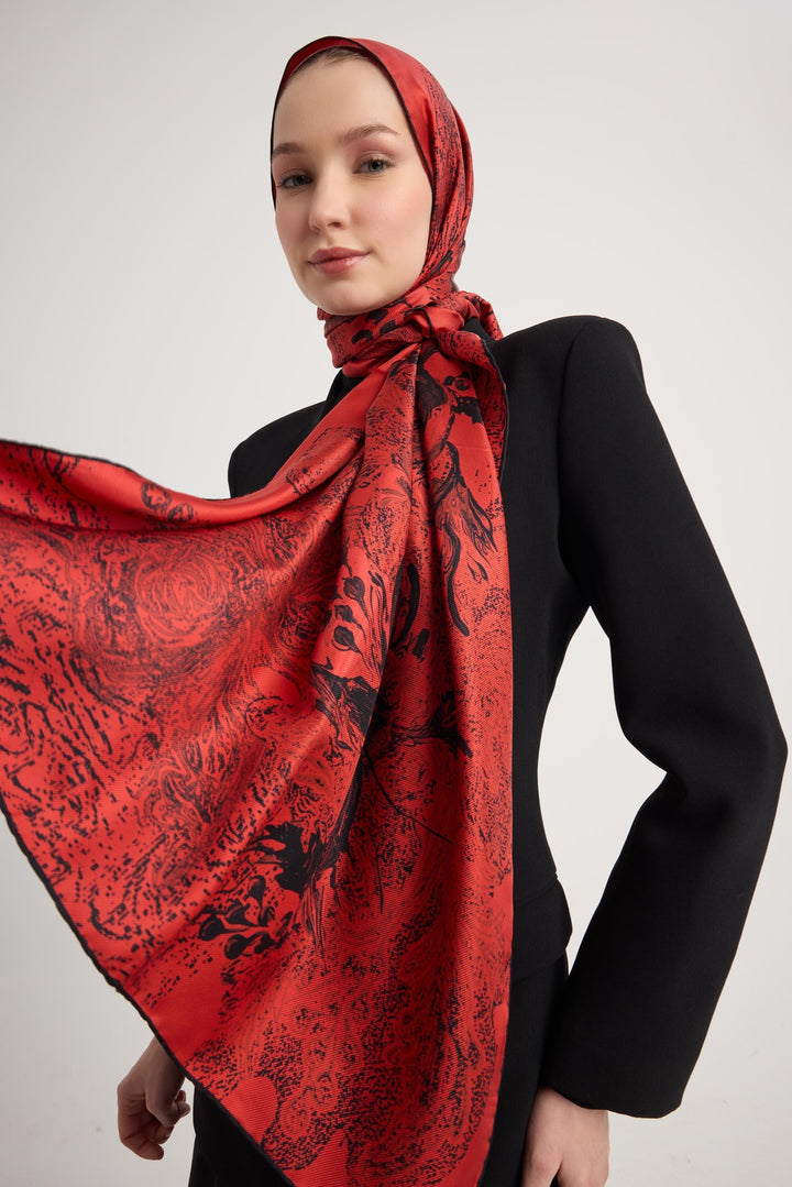 NARDEN MULBERRY İPEK ŞAL 70*190 CM - Kırmızı 