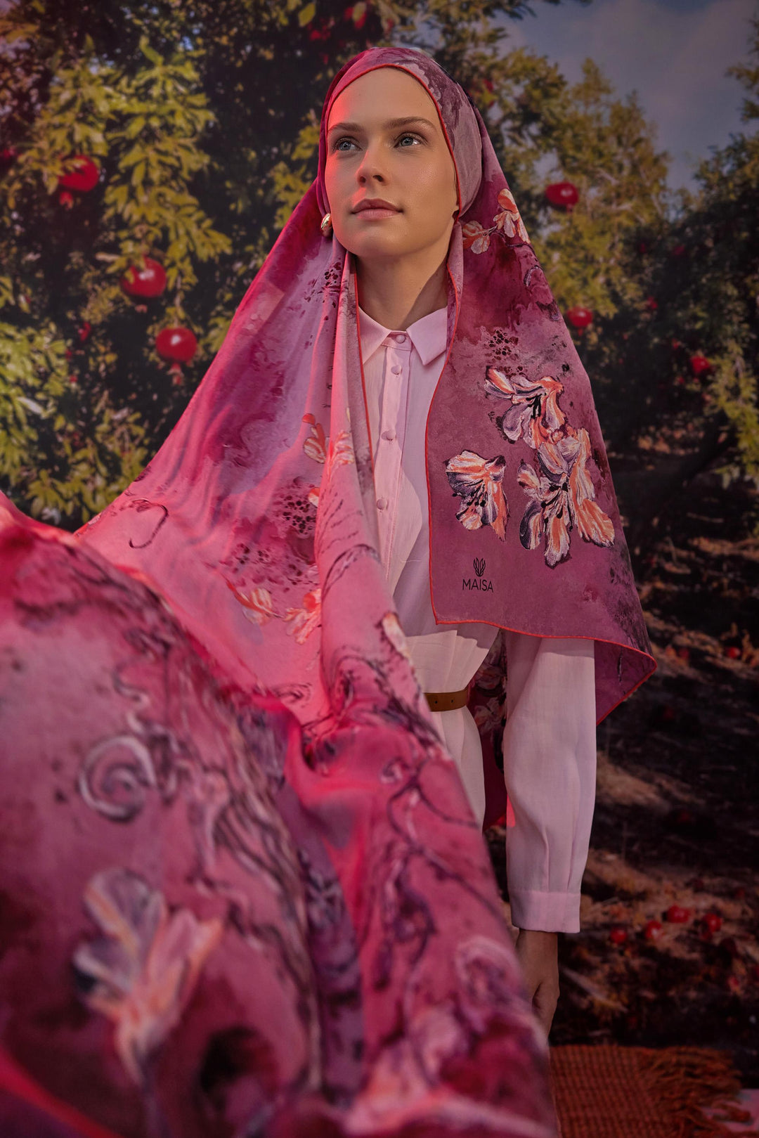 Maisa Narin Krep İpek Şal - Pembe