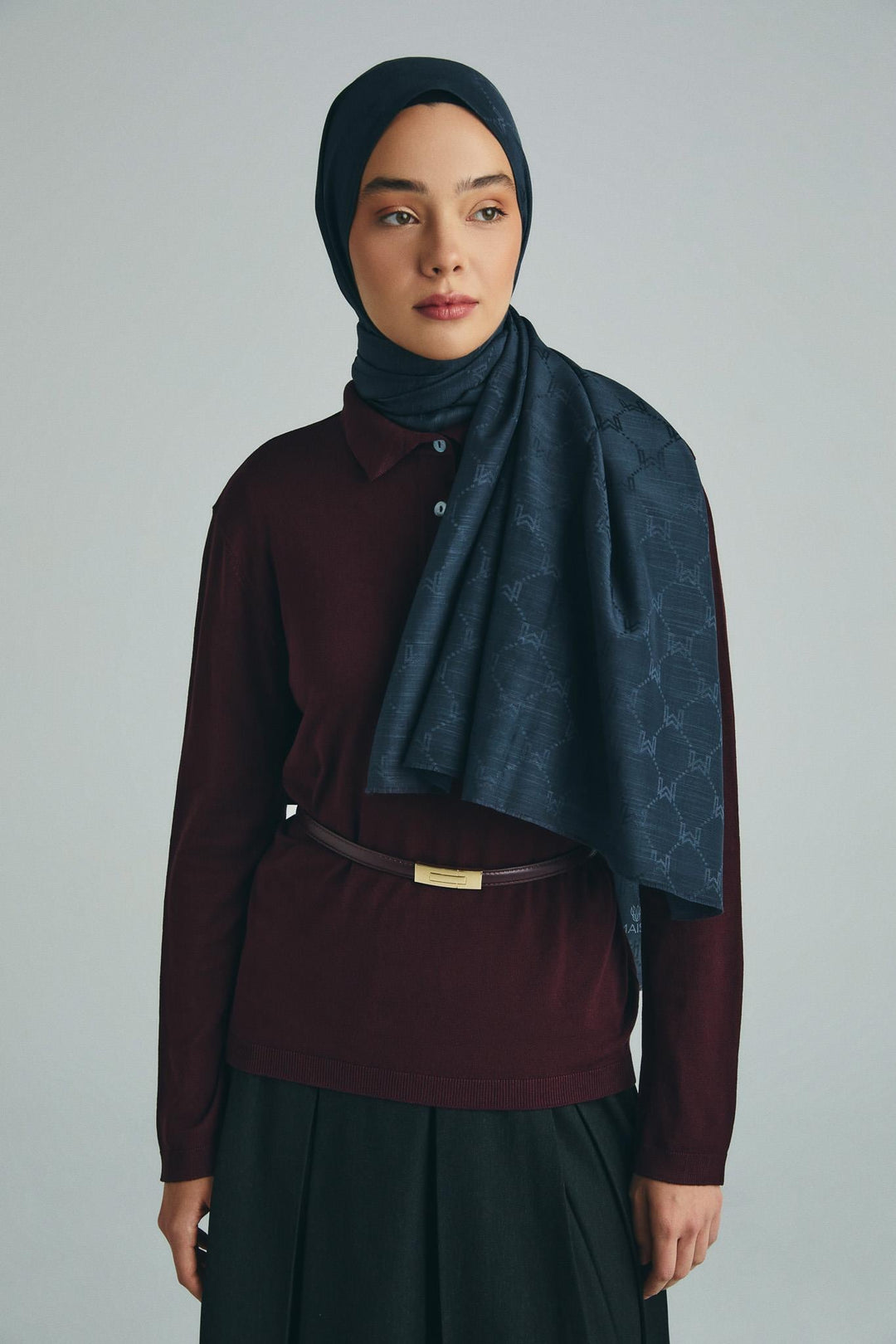 Maisa NEDA PAMUK İPEK ŞAL 70*190 CM - KOYU GRİ
