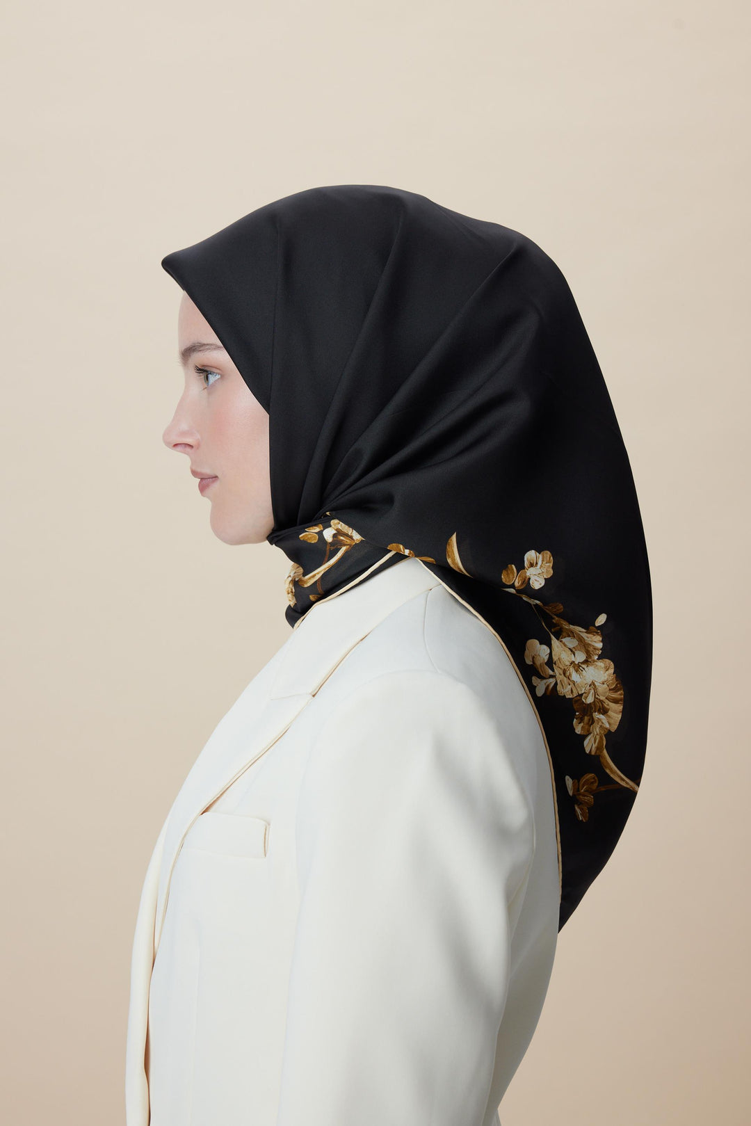 NEVA ÇİFT TARAFLI TİVİL İPEK EŞARP 90*90 CM - SİYAH - Görsel 6