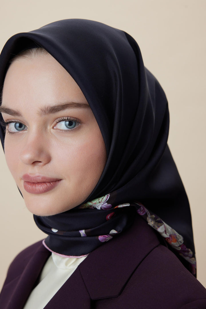 NEVA ÇİFT TARAFLI TİVİL İPEK EŞARP 90*90 CM - MOR - Görsel 13