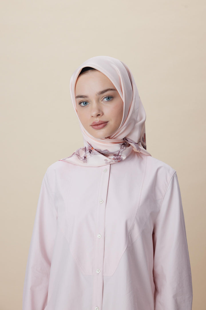 NEVA ÇİFT TARAFLI TİVİL İPEK EŞARP 90*90 CM - PEMBE - Görsel 4