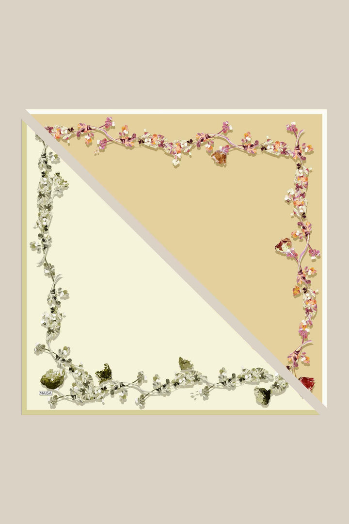 NEVA ÇİFT TARAFLI TİVİL İPEK EŞARP 90*90 CM - KREM - Görsel 3
