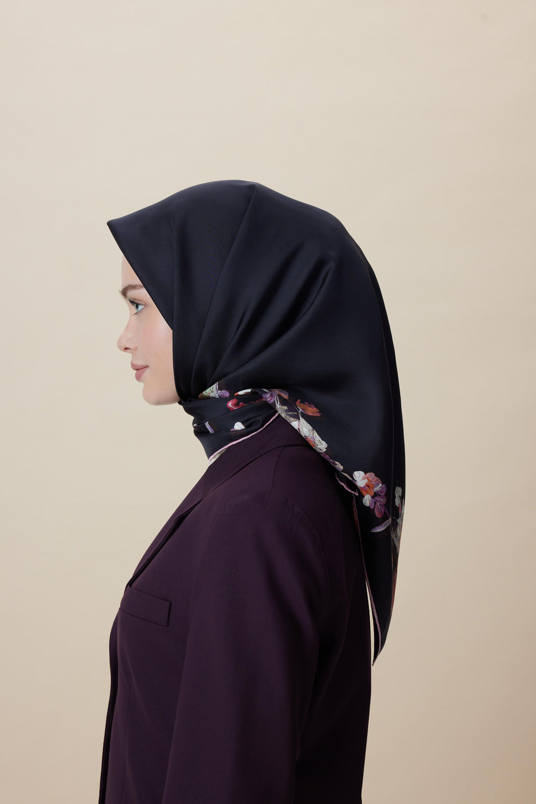 NEVA ÇİFT TARAFLI TİVİL İPEK EŞARP 90*90 CM - MOR - Görsel 11