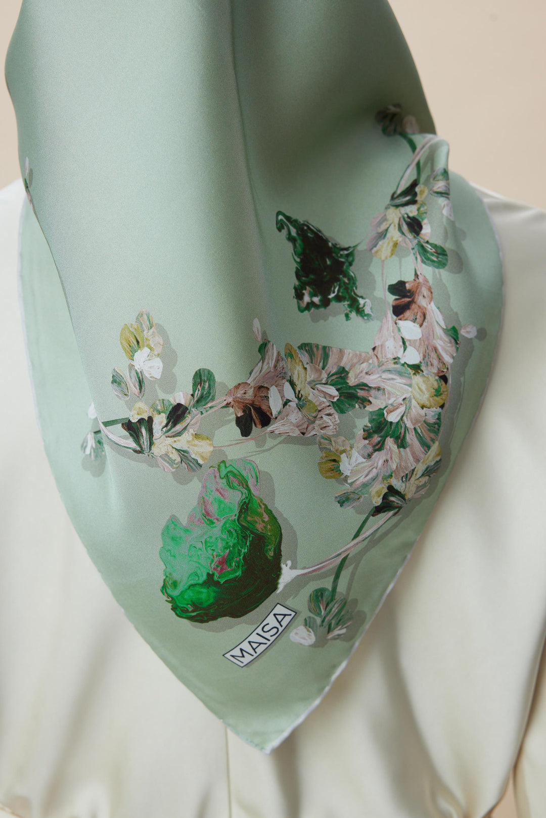 NEVA ÇİFT TARAFLI TİVİL İPEK EŞARP 90*90 CM - KREM PUDRA PEMBE - Görsel 9