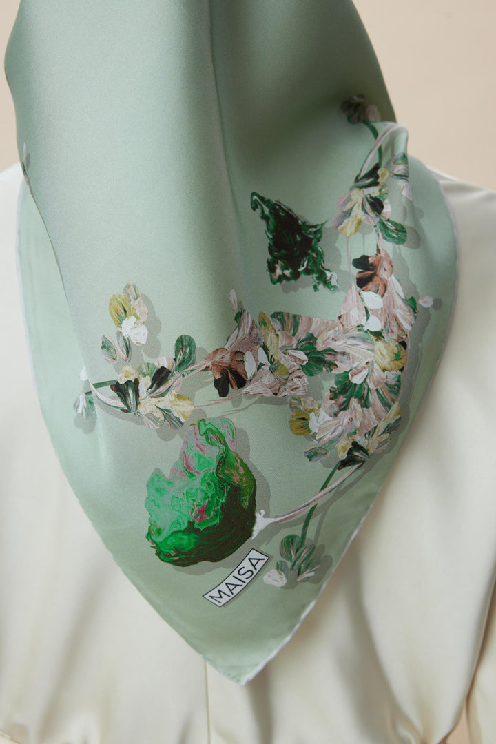 NEVA ÇİFT TARAFLI TİVİL İPEK EŞARP 90*90 CM - KREM PUDRA PEMBE - Görsel 9